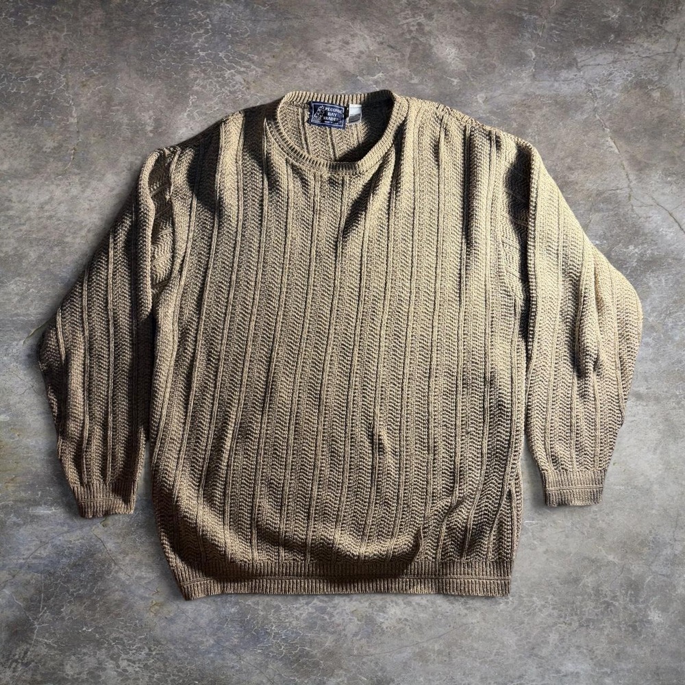 Peconic Bay Traders Mens Tan Cable Knit Cotton Blend Sweater Made in USA M